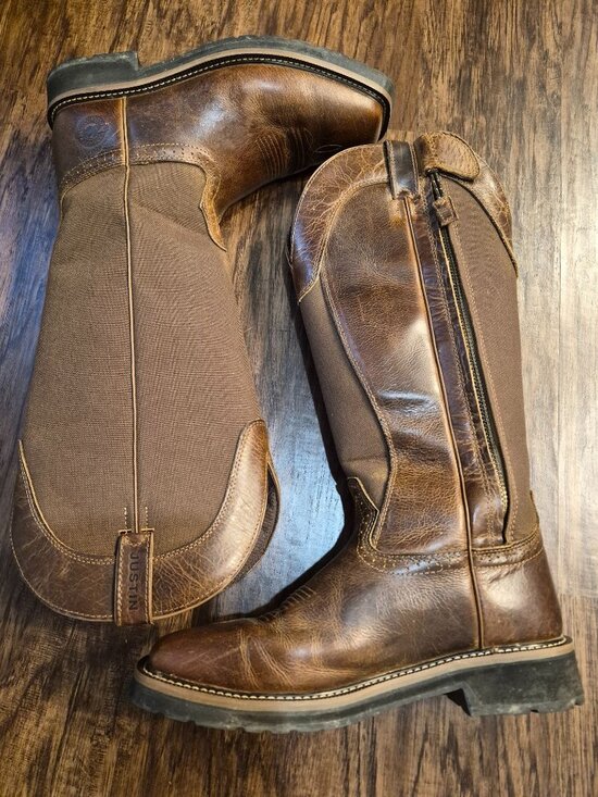 Justin Stampede Rugged Tan Square Toe Snake Boot 9.5 Cowboy Western Hunter Rodeo